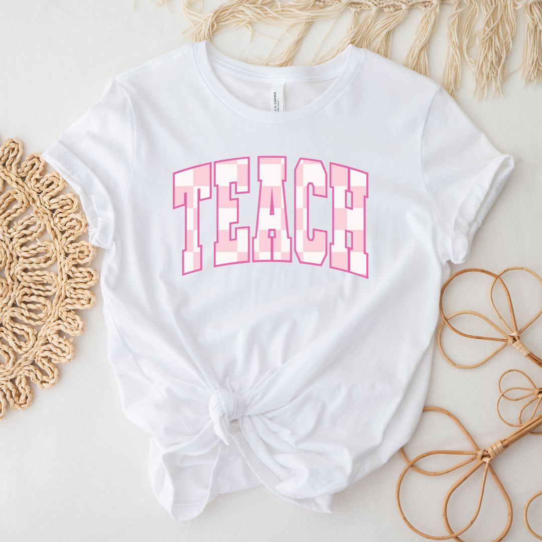 Pink Checkered Teach Tee