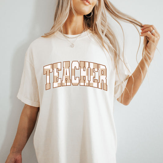 Neutral Checkered Teacher Tee (on comfort colors!!)