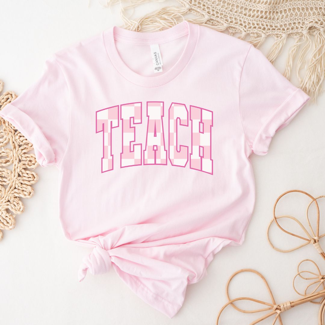 Pink Checkered Teach Tee