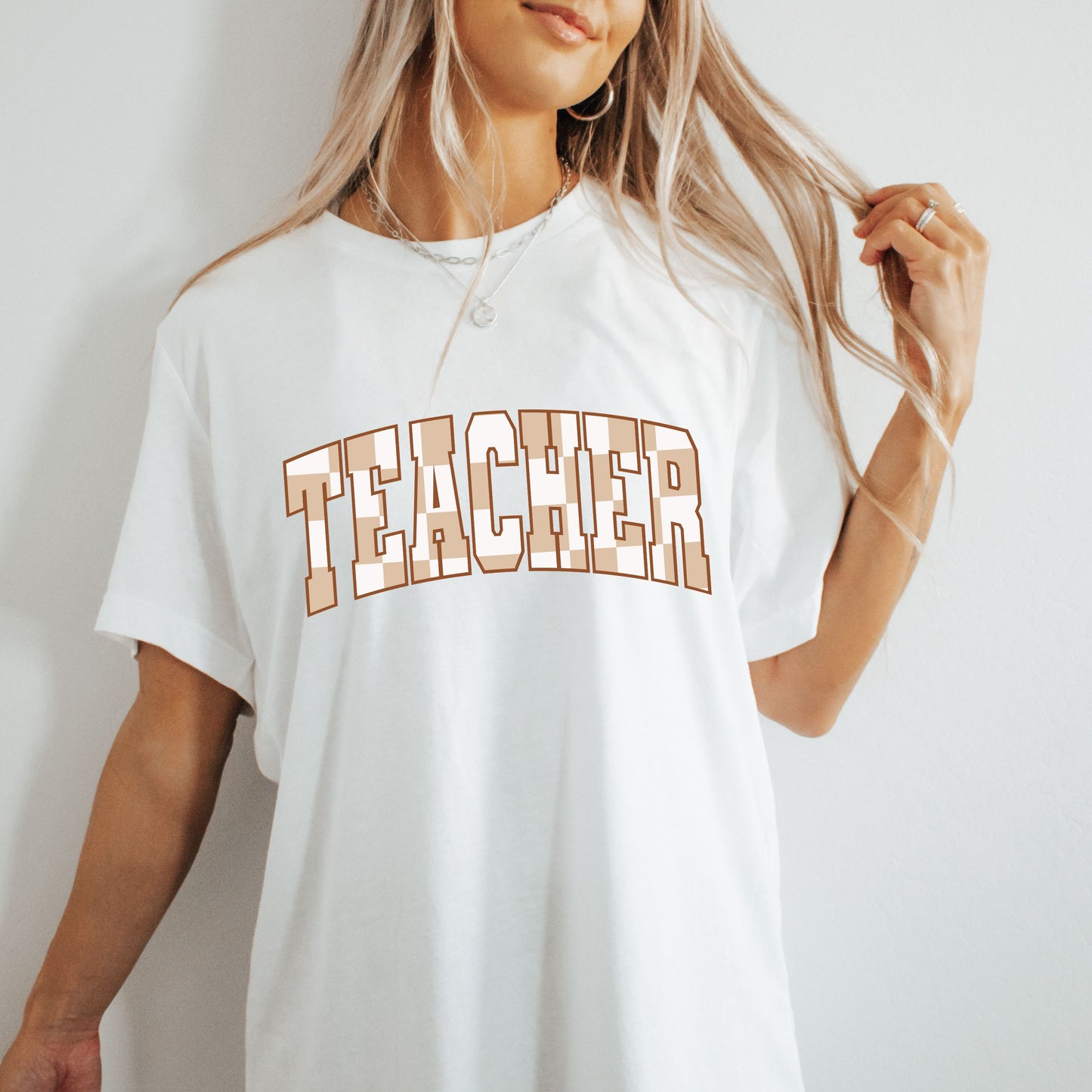 Neutral Checkered Teacher Tee (on comfort colors!!)