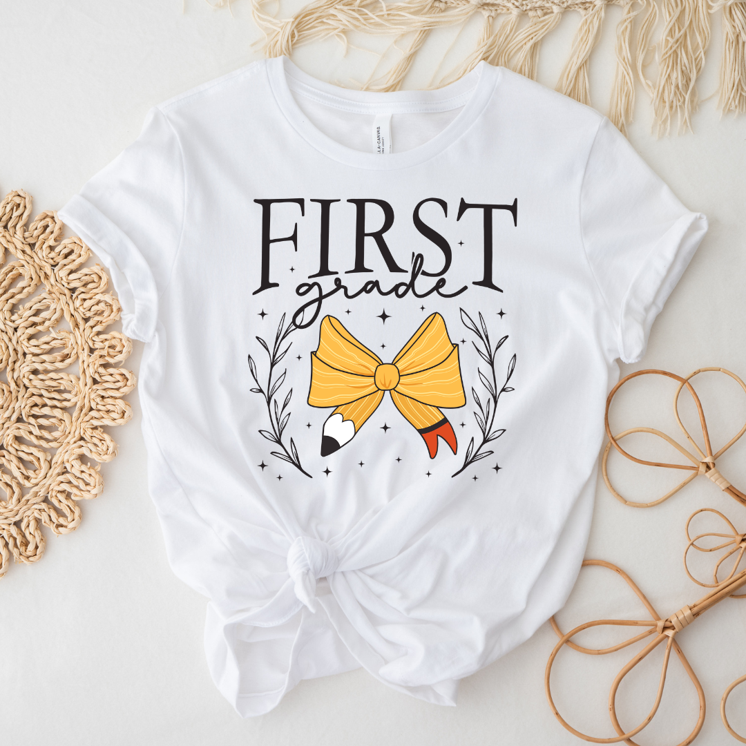 First Grade Bow Tee || Grade Level Tee