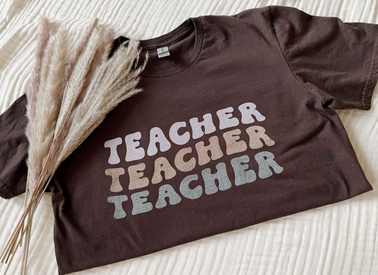 Pastel Retro Teacher Tee