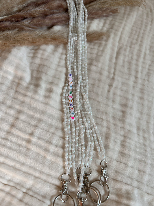 White Pearl & Glass Lanyard