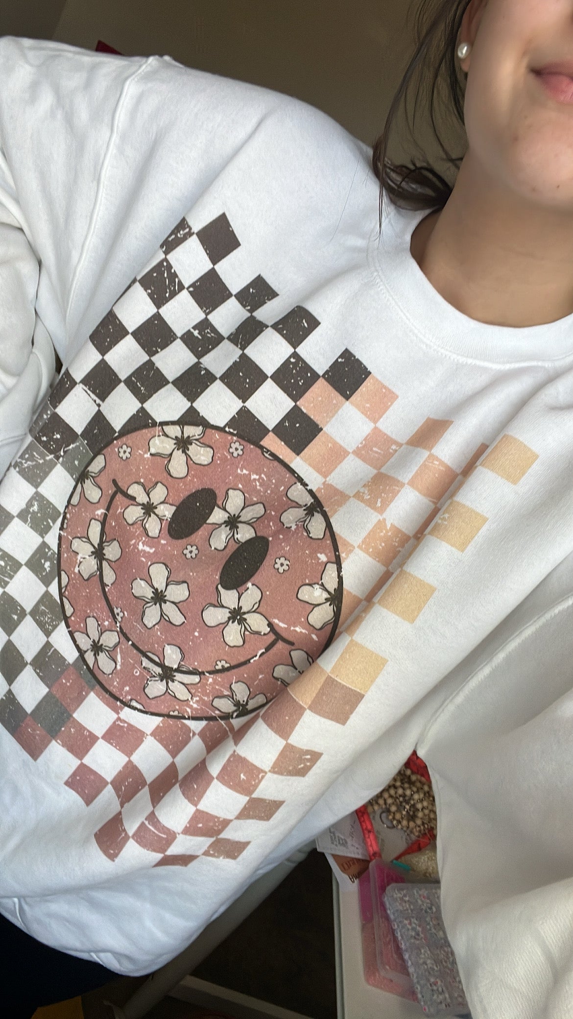 Checkered Smiley Crewneck